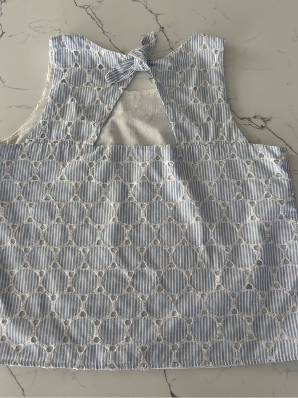 Banana Republic Light Blue & White Eyelet Stripe Top